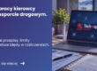 Grafika prezentująca z lewej strony tytuł artykułu: Czas pracy kierowcy w transporcie drogowym. Z prawej zdjęcie laptopa z wyświetlonym logiem Tachospeed Expert programu do rozliczania czasu pracy kierowców