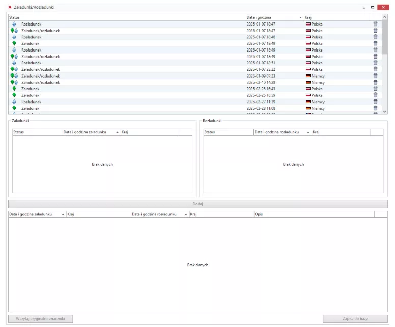 Grafika prezentująca zrzut ekranu z programu Tachospeed Expert prezentująca załadunek