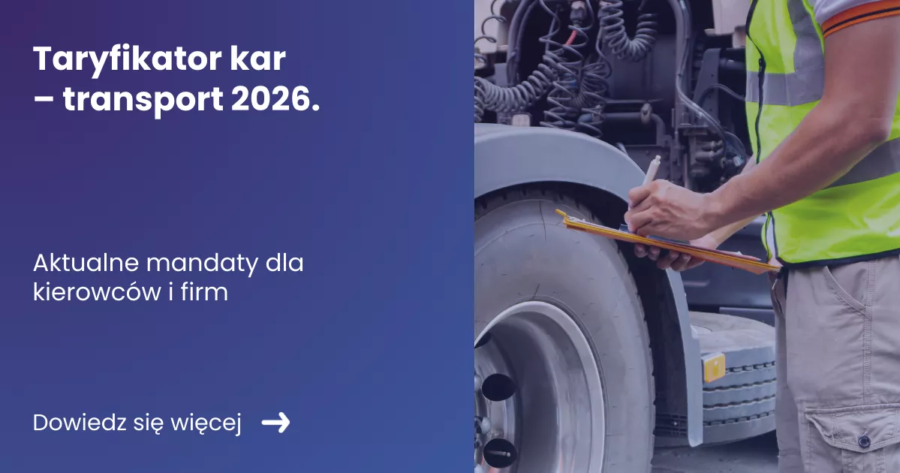 grafika prezentująca tytuł taryfikator kar w transporcie oraz zdjęcie z kontroli