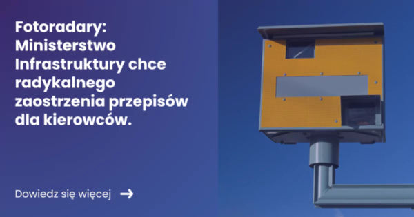 Fotoradary banner po lewej stronie zawierający tekst tytułu artykułu z prawej zdjęcie fotoradaru