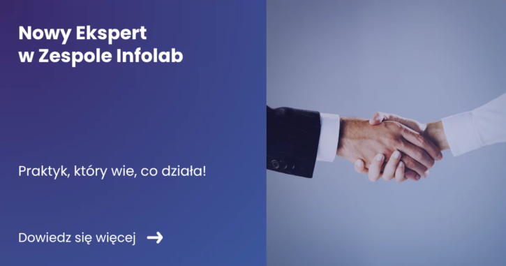 nowy ekspert banner z lewej strony zawierający tytuł artykułu z prawej zdjęcie uścisku dłoni