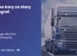 Banner prezentujący z lewej strony tytuł artykułu: Surowe kary za stary tachograf. Z prawej strony zdjęcie jadącej ciężarówki.