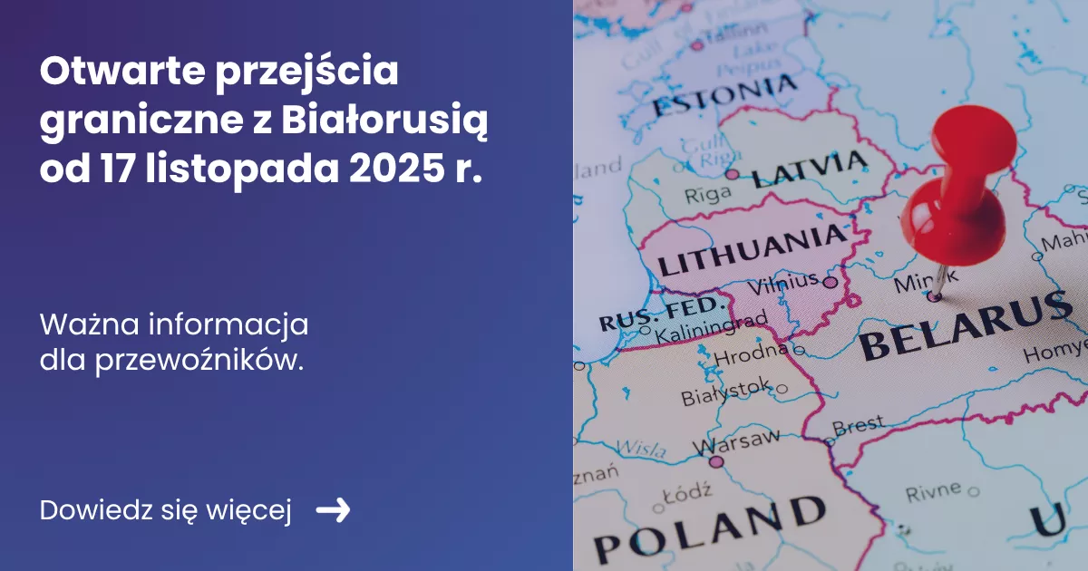 otwarte-przejscia-graniczne-z-bialorusia-od-17-listopada-2025-r-691c4b852bf2e Grafika prezentująca z lewej strony tytuł artykułu: Otwarte przejścia z Białorusią a z prawej zdjęcie mapy Europy i granicy Polsko-Białoruskiej