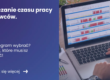 Grafika prezentująca z lewej strony tytuł artykułu: Rozliczanie czasu pracy kierowcy - jaki program wybrać. Z prawej zdjęcie laptopa na którym wyświetla się program Tachospeed Expert