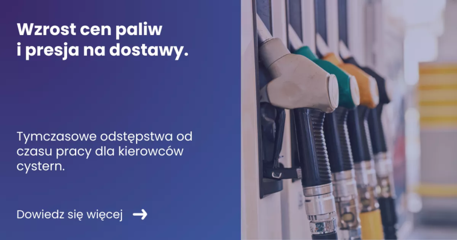 wzrost-cen-paliw-i-presja-na-dostawy Grafika z lewej strony zawiera tytuł artykułu: Wzrost cen paliw i presja na dostawy. Z prawej zdjęcie stacji benzynowej