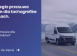 Grafika z lewej strony zawierającej tytuł artykułu: Norwegia przesuwa termin dla tachografów w busach. Co to oznacza dla przewoźników? Z prawej grafika vana na tle norweskich fiordów