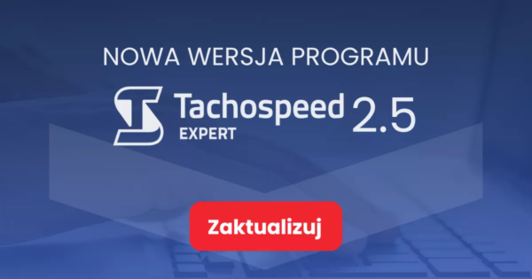 tachospeed-expert-aktualizacja Grafika prezentująca tytuł artykułu: Tachospeed Expert Aktualizacja 2.5 na niebieskim tle z czerwonym przyciskiem zaktualizuj
