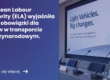 Grafika prezentująca z lewej strony tytuł artykułu: European Labour Authority (ELA) wyjaśniła nowe obowiązki dla busów w transporcie międzynarodowym z prawej zdjęcie auli wykładowej z mikrofonami i prezentacja w tle.