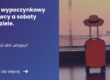 Grafika prezentująca z lewej strony tytuł: Urlop wypoczynkowy kierowcy a soboty i niedziele. Z prawej zdjęcie walizki podróżnej w tle lotnisko.