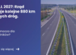 Grafika prezentująca z lewej strony tytuł artykułu: e-TOLL 2027: Rząd planuje kolejne 880 km płatnych dróg. Z prawej zdjęcie autostrady